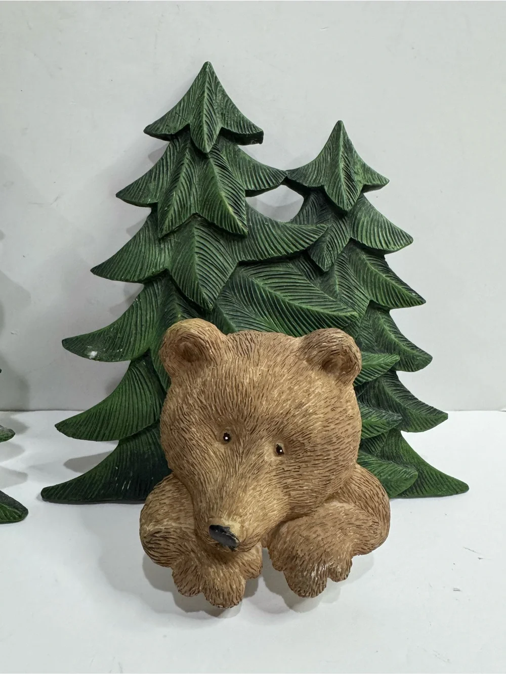Rustic Resin Bear & Pine Tree Wall Plaques / Bookends - Set of 2